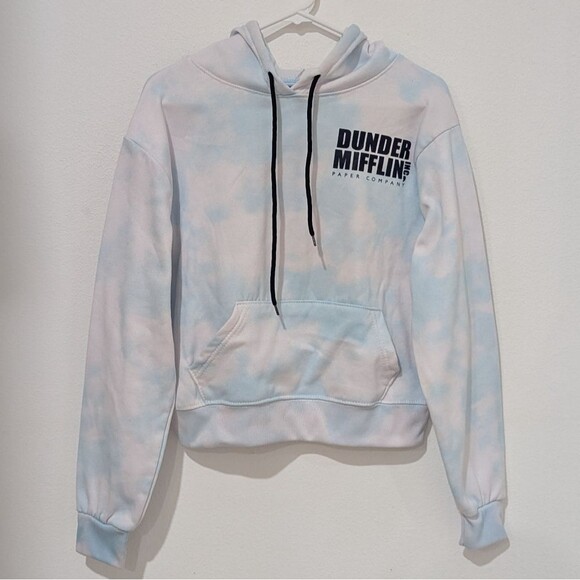 The Office Dunder Mifflin Paper Junior's White Light Blue Tie Dye Hoodie Medium - Picture 1 of 6